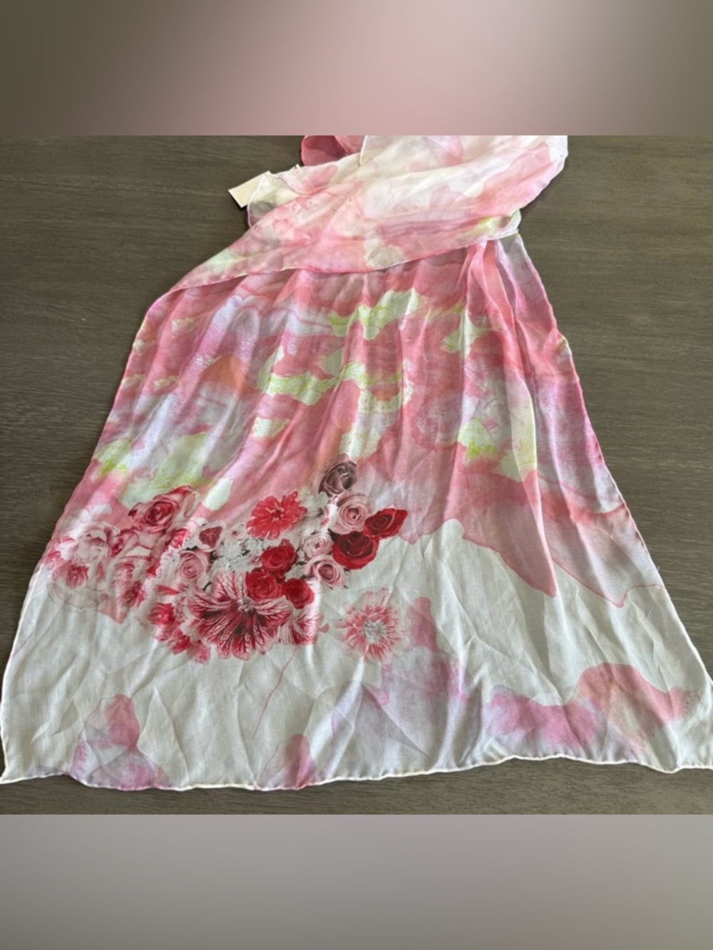 NWT 100% Silk White Red Pink Floral Scarf Purse Handle Wrap